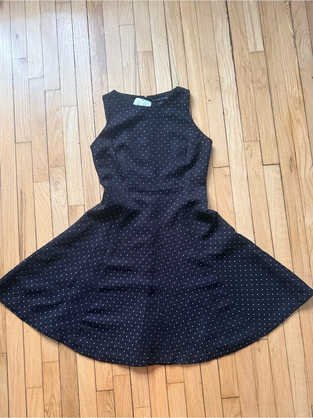 American Living Black Sleeveless Midi Dress with White Dot Print - Picture 4 of 5
